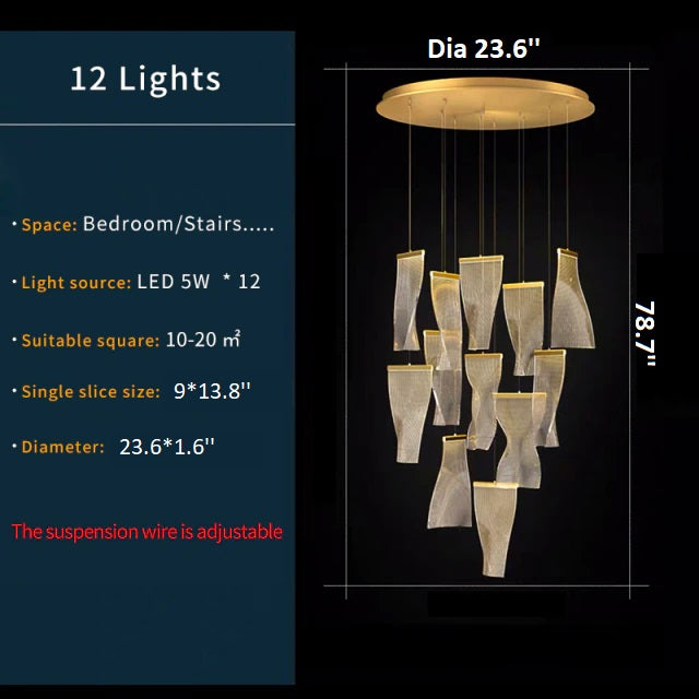 Coursegoules | Silk Design Gold Pendant Light for Staircase