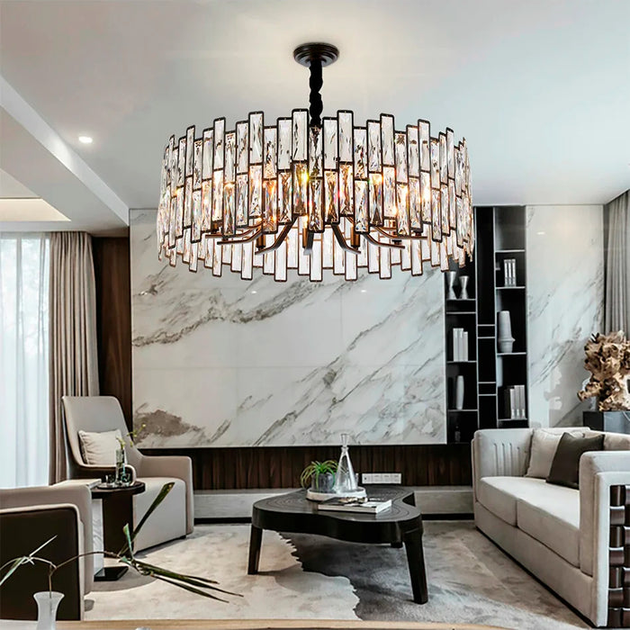 Montreux | Modern Drum Black Crystal Chandelier for Living Room