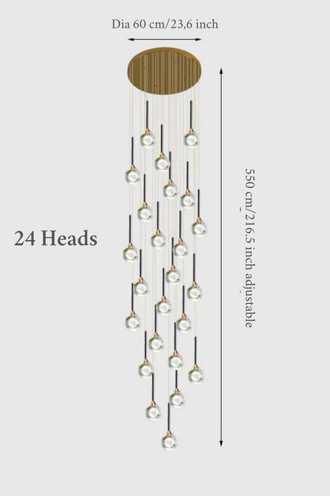 MIRODEMI® Peillon | Gold Crystal Raindrop Glass Ball Chandelier 24 heads / Warm light