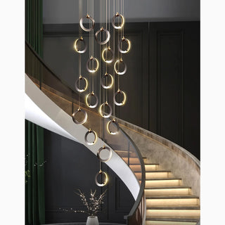 MIRODEMI® Agra | Elegant LED Pendant Chandelier with Gold and Black Rings