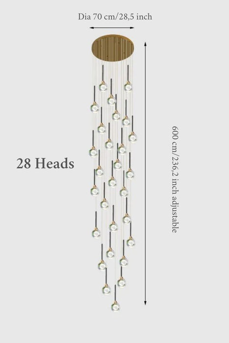 MIRODEMI® Peillon | Gold Crystal Raindrop Glass Ball Chandelier 28 heads / Warm light