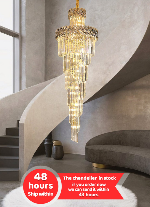 Crystal Cascade Chandelier 23.6" for Staircase, Hall, Living Room, Stairwell