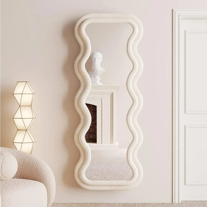 White Contemporary Wavy Statement Floor Mirror