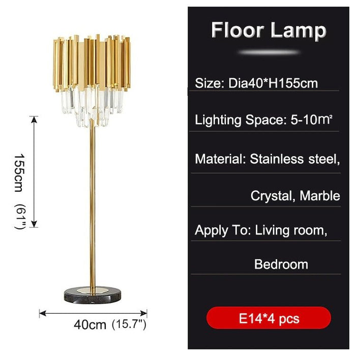 Gold Stainless Steel Crystal Modern Floor Lamp for Living Room, Bedroom SALE