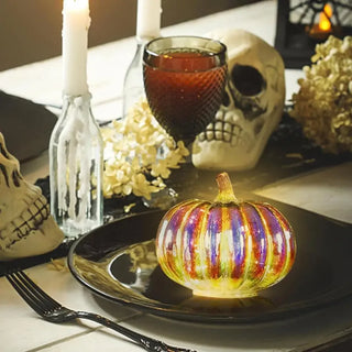 MIRODEMI® Timer LED Glass Pumpkin Lantern – Festive Accent for Thanksgiving and Halloween