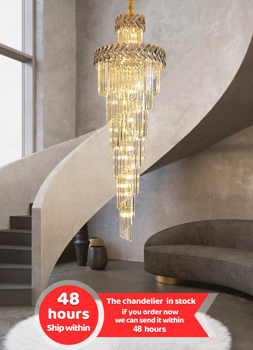 MIRODEMI® Crystal Cascade Chandelier 39.4" for Staircase, Hall, Living Room, Stairwell