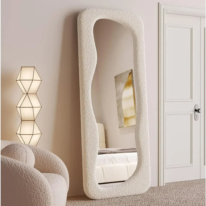 Modern Wavy Rectangular Plushy Standing Mirror