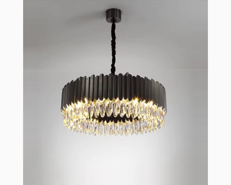 Almese | Drum Gold/Black Crystal Chandelier For Living Room