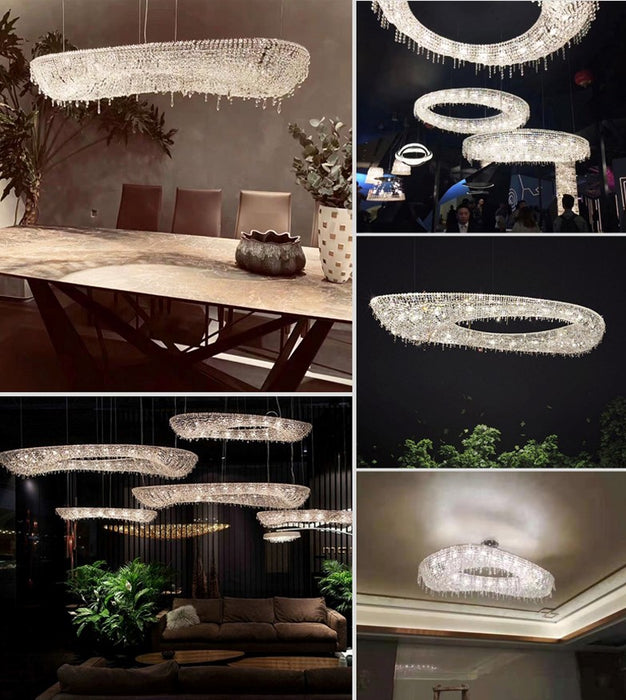 MIRODEMI® Oval Contemporary LED Crystal Chandelier with Crystal Beads for Living Room