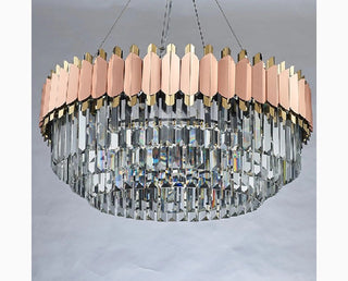 Alseno | Luxury Drum Gold/Pink Round Crystal LED Chandelier For Dining Room