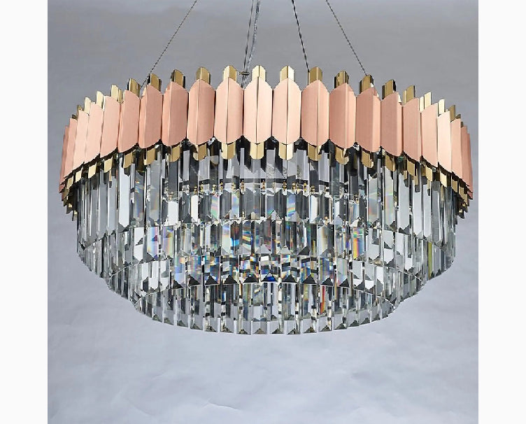 Alseno | Luxury Drum Gold/Pink Round Crystal LED Chandelier For Dining Room