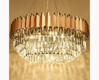 Alseno | Luxury Drum Gold/Pink Round Crystal LED Chandelier For Dining Room