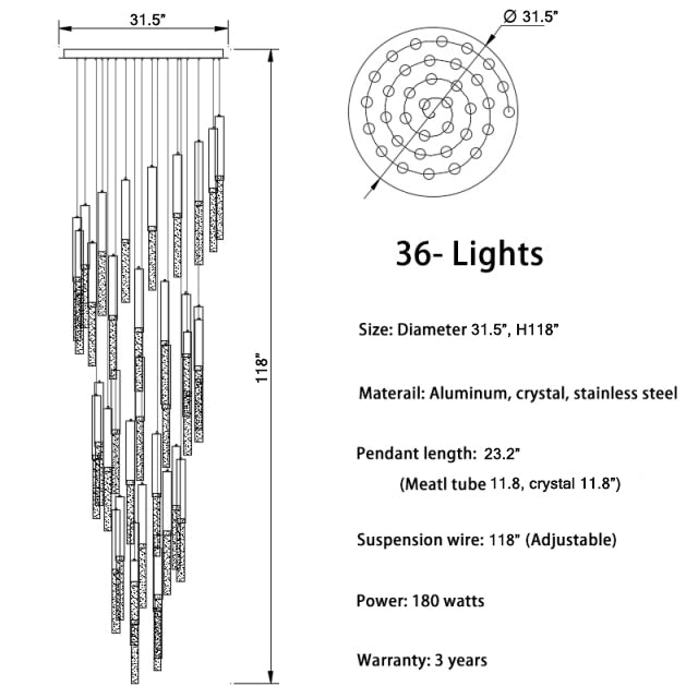 Manarola | Long LED Spiral Chandelier