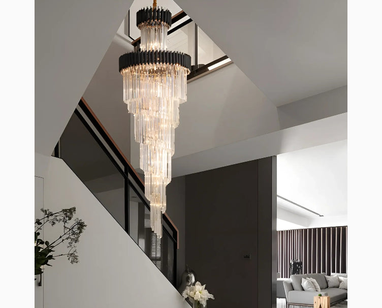 Art Deco | Black and Gold Crystal Chandelier for Hall and Staircase