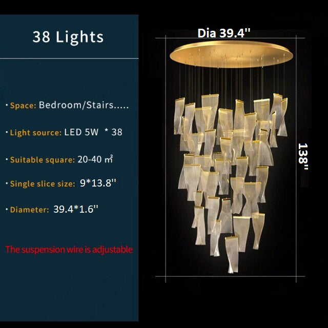 Coursegoules | Silk Design Gold Pendant Light for Staircase