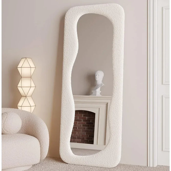 Modern Wavy Rectangular Plushy Standing Mirror