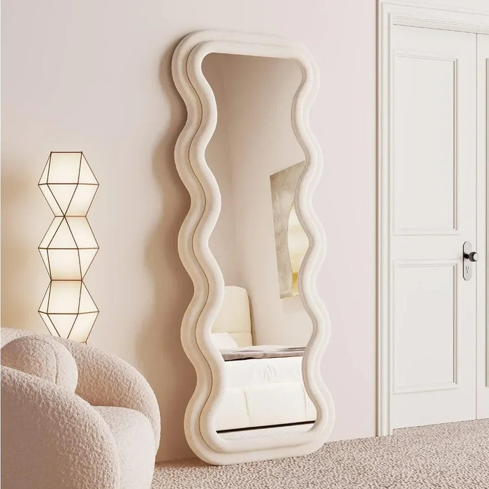 White Contemporary Wavy Statement Floor Mirror