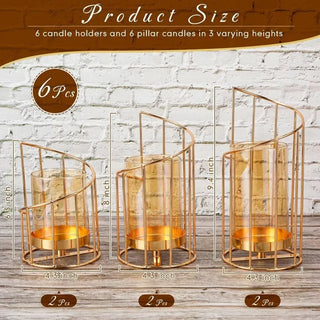 MIRODEMI® Festive Fall Candleholder Set – Six Glass and Metal Pieces with Candles