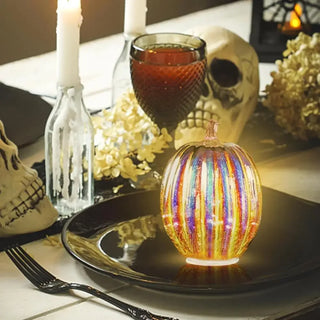 MIRODEMI® Fall Glass Pumpkin Lantern with Timer LEDs – A Seasonal Touch for Halloween/Thanksgiving