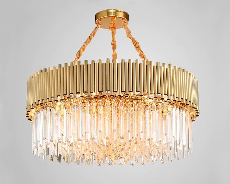 MIRODEMI® Luxury drum gold round crystal ceiling chandelier for living room, dining room, bedroom
