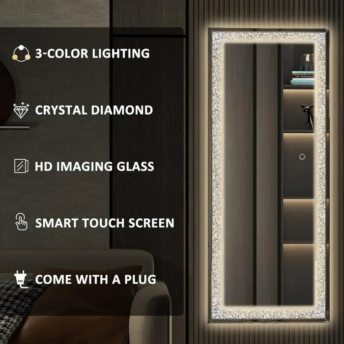 Crystal Diamond Smart Touch Full Length Mirror with Lighting