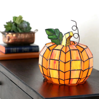 MIRODEMI® Fall-Inspired Stained Glass Pumpkin Accent Lamp, Tiffany Style for Autumn Festivities