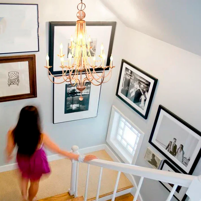 Vintage Candle-Shaped Crystal Staircase Chandelier