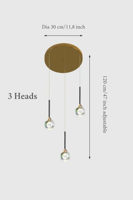 MIRODEMI® Peillon | Gold Crystal Raindrop Glass Ball Chandelier 3 heads / Warm light