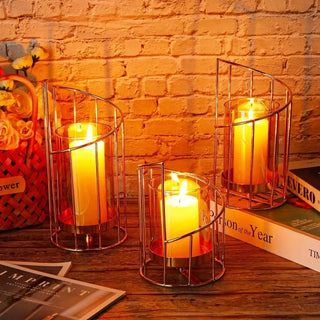 MIRODEMI® Elegant Fall Decor Candleholder Set – Six-Piece Glass and Metal Centerpiece