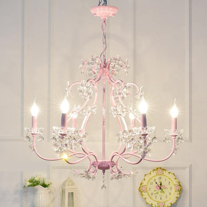 MIRODEMI® Pink Metal Chandelier with Crystal Lights
