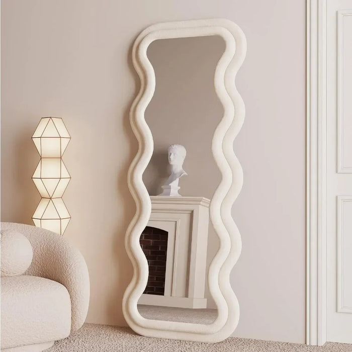 White Contemporary Wavy Statement Floor Mirror