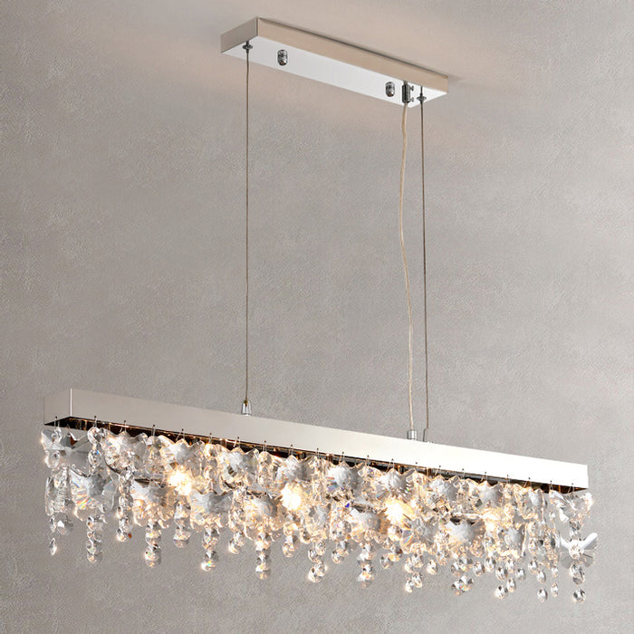 Incisa Scapaccino | Chrome Rectangular Crystal LED Chandelier for Dining Room, Kitchen