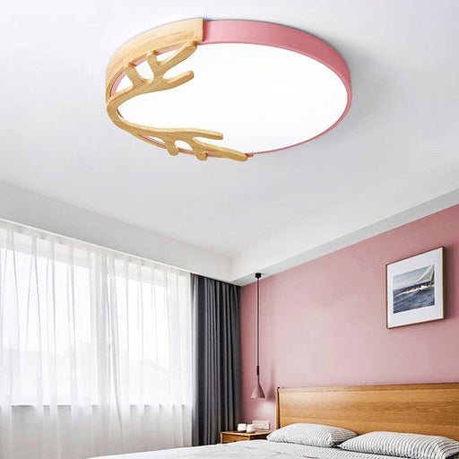 MIRODEMI® Modern LED Ceiling Lamp Surface with Wood for Kids Room, Living Room Pink / Dia11.8" / Dia30.0cm