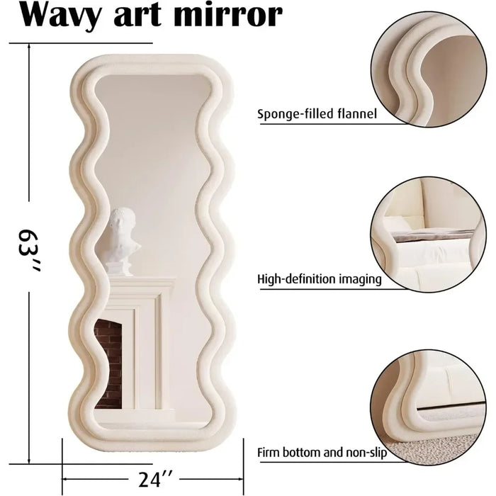 White Contemporary Wavy Statement Floor Mirror