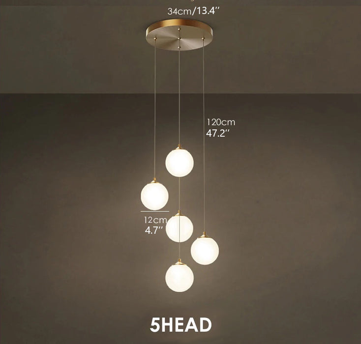 MIRODEMI® Hanging Copper Staircase Chandelier With Customizable Round Bulbs