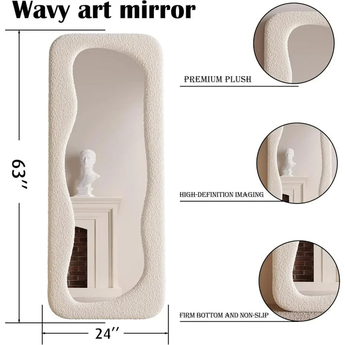 Modern Wavy Rectangular Plushy Standing Mirror