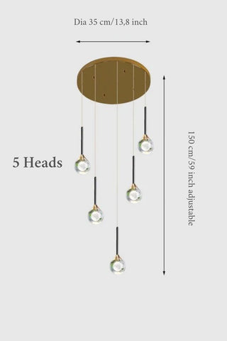 MIRODEMI® Peillon | Gold Crystal Raindrop Glass Ball Chandelier 5 heads / Warm light