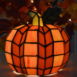 MIRODEMI® Tiffany-Inspired Pumpkin Light in Stained Glass – Elegant Accent for Halloween and Thanksgiving