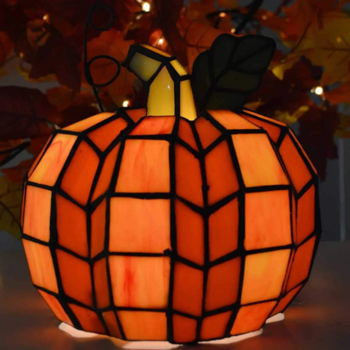 Tiffany Style Autumn Festive Stained Glass Pumpkin Accent Light for Halloween/Thanksgiving