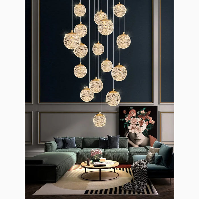 MIRODEMI® Aielli | Large Luxury Gold Pendant Chandelier for Staircase