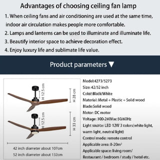 Modern Solid Wood Led Ceiling Fan With Remote Control | 66"| Parameters