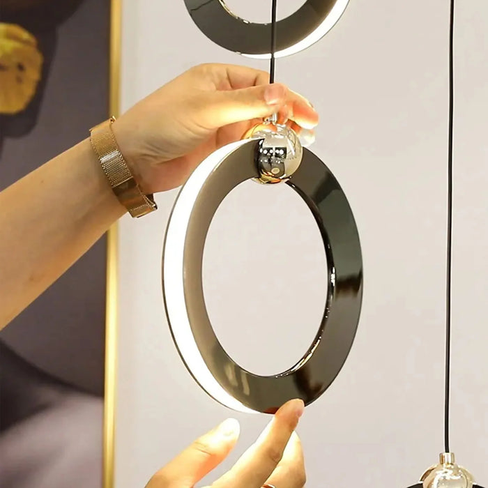MIRODEMI® Agra | Elegant Gold Black Led Pendant Rings Chandelier