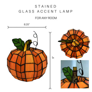 MIRODEMI® Halloween & Thanksgiving Stained Glass Accent Lamp with Pumpkin Design, Tiffany Inspired