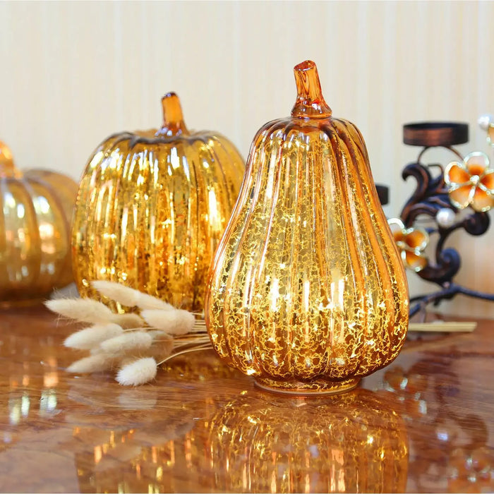 Autumn Festive Glass Pumpkin Lantern for Halloween/Thanksgiving Holiday Decor