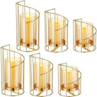 MIRODEMI® Fall Festive Centerpiece Set – Six Glass and Metal Candleholders with Candles