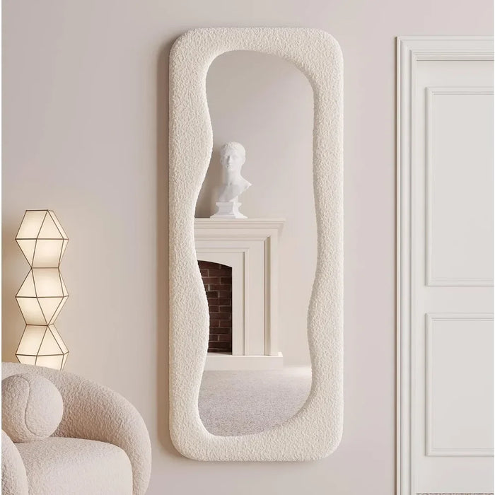 Modern Wavy Rectangular Plushy Standing Mirror