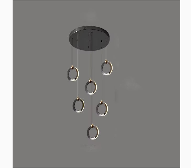 Agra | Elegant Gold Black Led Pendant Rings Chandelier