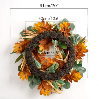 MIRODEMI® Fall-Themed Door Wreath with Bow and Pumpkin Design – Seasonal Decor for Thanksgiving & Halloween