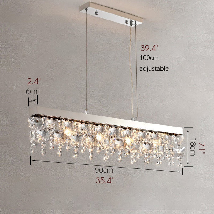 Incisa Scapaccino | Chrome Rectangular Crystal LED Chandelier for Dining Room, Kitchen