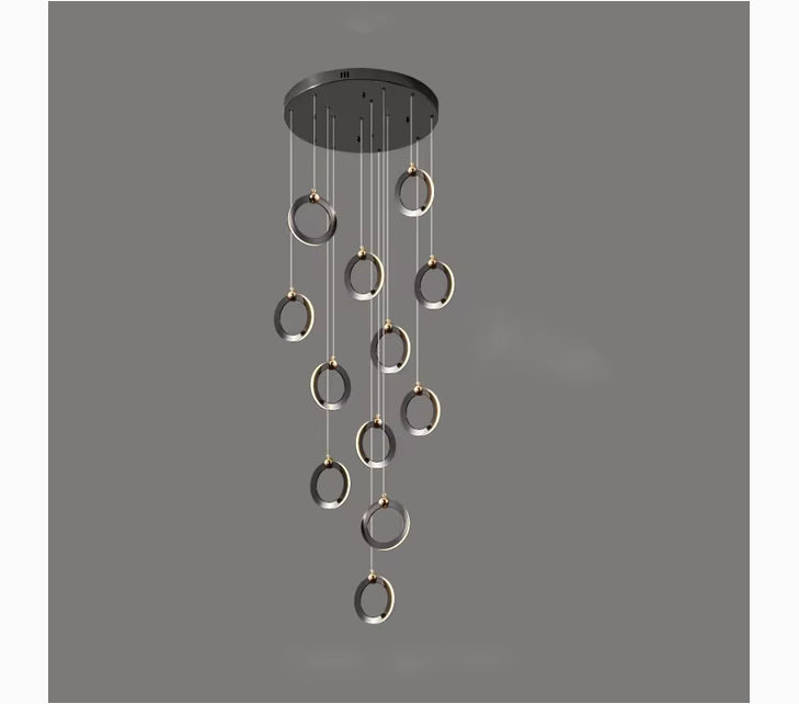 Agra | Elegant Gold Black Led Pendant Rings Chandelier